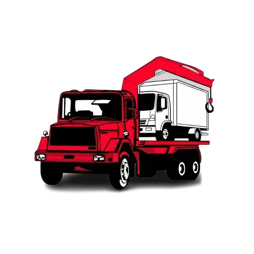 Tow truck carrying a commercial truck on its tilt tray