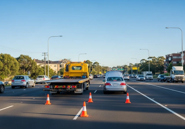Epping tow truck assisting car