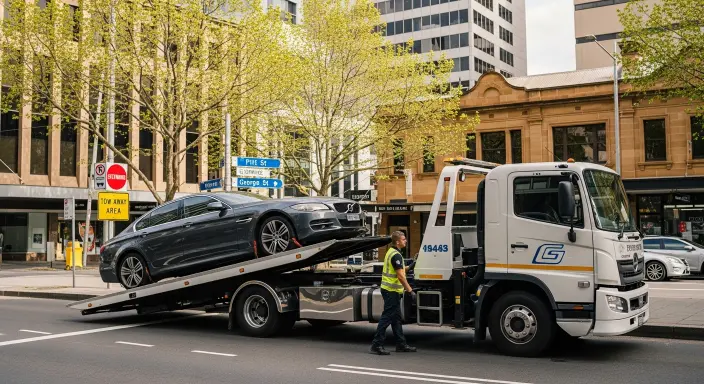 Tow truck loading a car after keys were left for towing