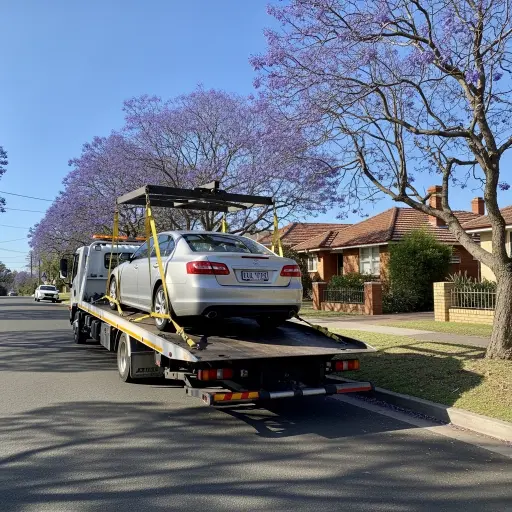 La Perouse tow truck loading a car for towing.
