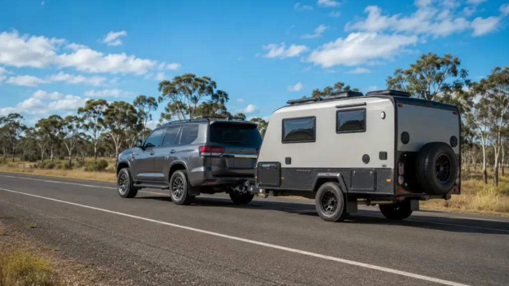 SUV safely towing a caravan on an Australian road