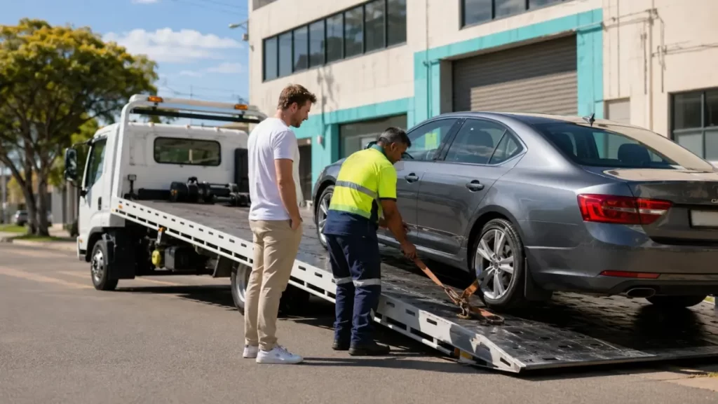 Professional towing pickup process